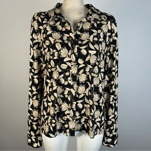 ❤️ Tahari Black and Cream Floral Button Down Shirt XL
